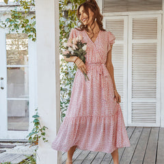 Deep V Polka Dot Casual Long Dress Newgew Dresses