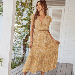 Deep V Polka Dot Casual Long Dress Newgew Dresses