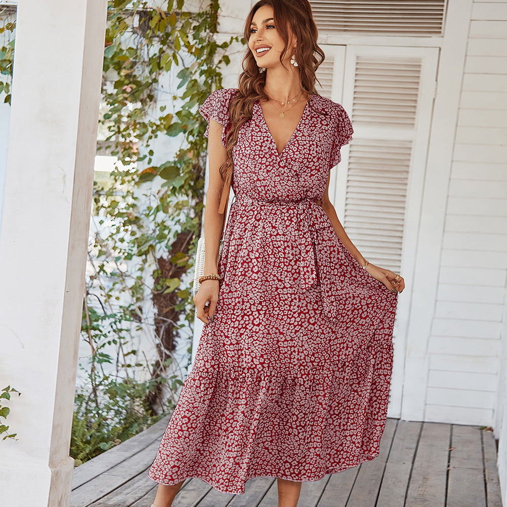 Deep V Polka Dot Casual Long Dress Newgew Dresses