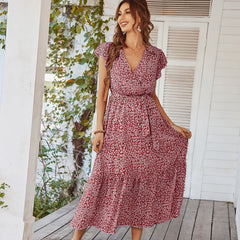 Deep V Polka Dot Casual Long Dress Newgew Dresses
