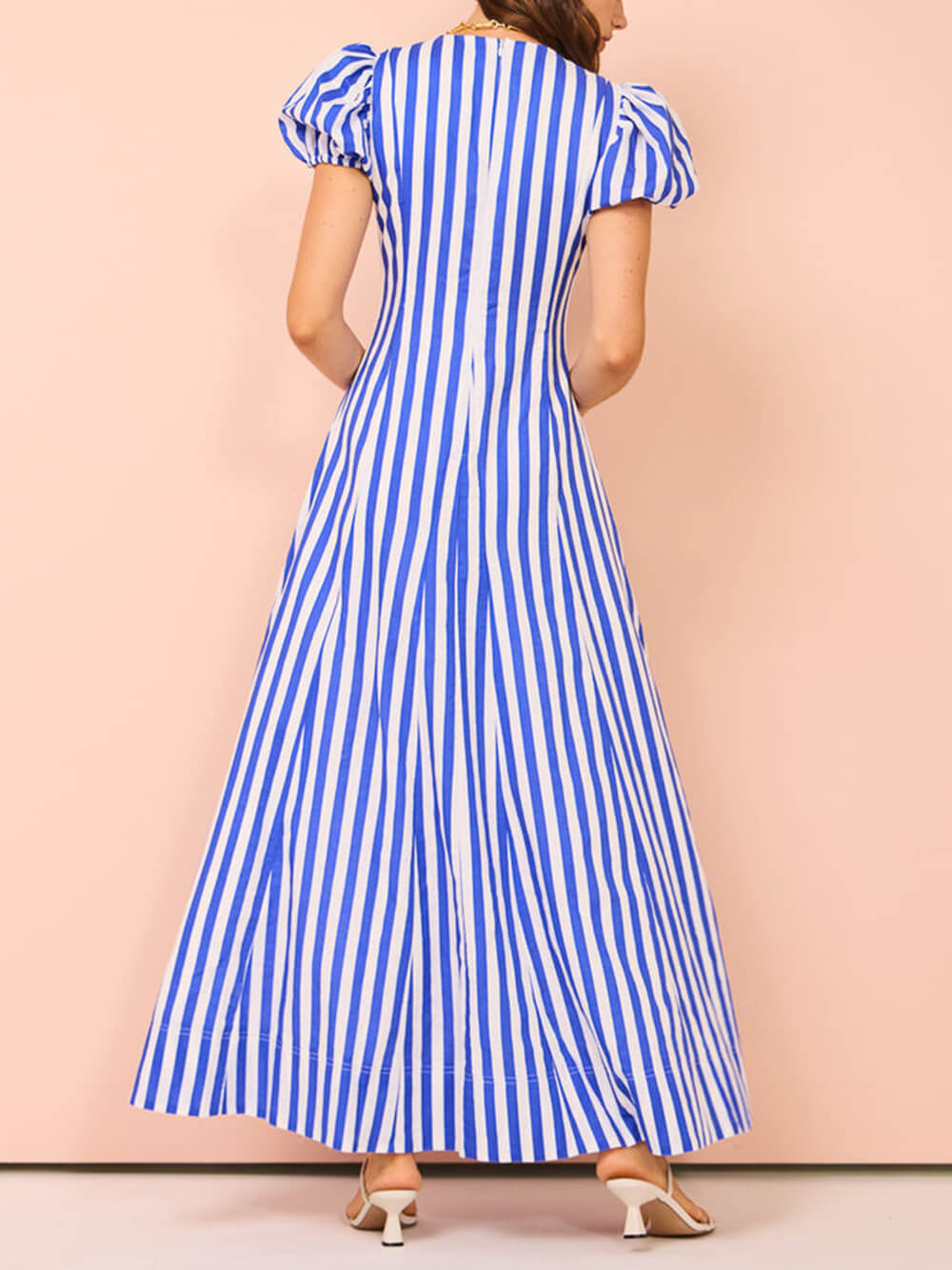 Bubble Sleeve In Stripe Wavy Maxi Dress Newgew Dresses