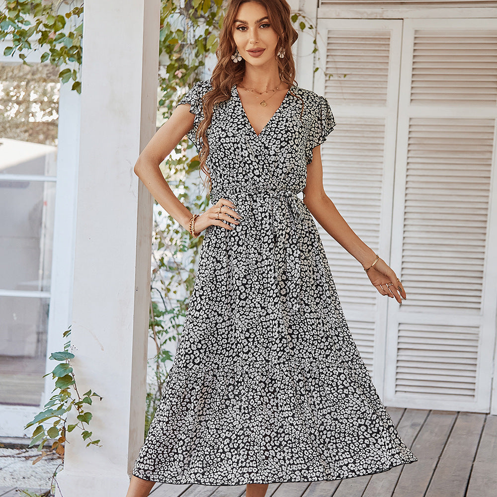 Deep V Polka Dot Casual Long Dress Newgew Dresses