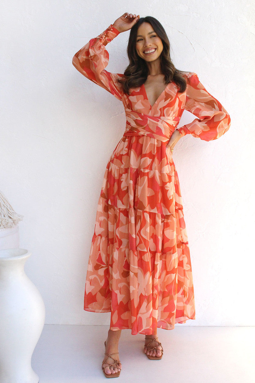 Painted Inspiration Floral Balloon Sleeves Maxi Dress Newgew Dresses