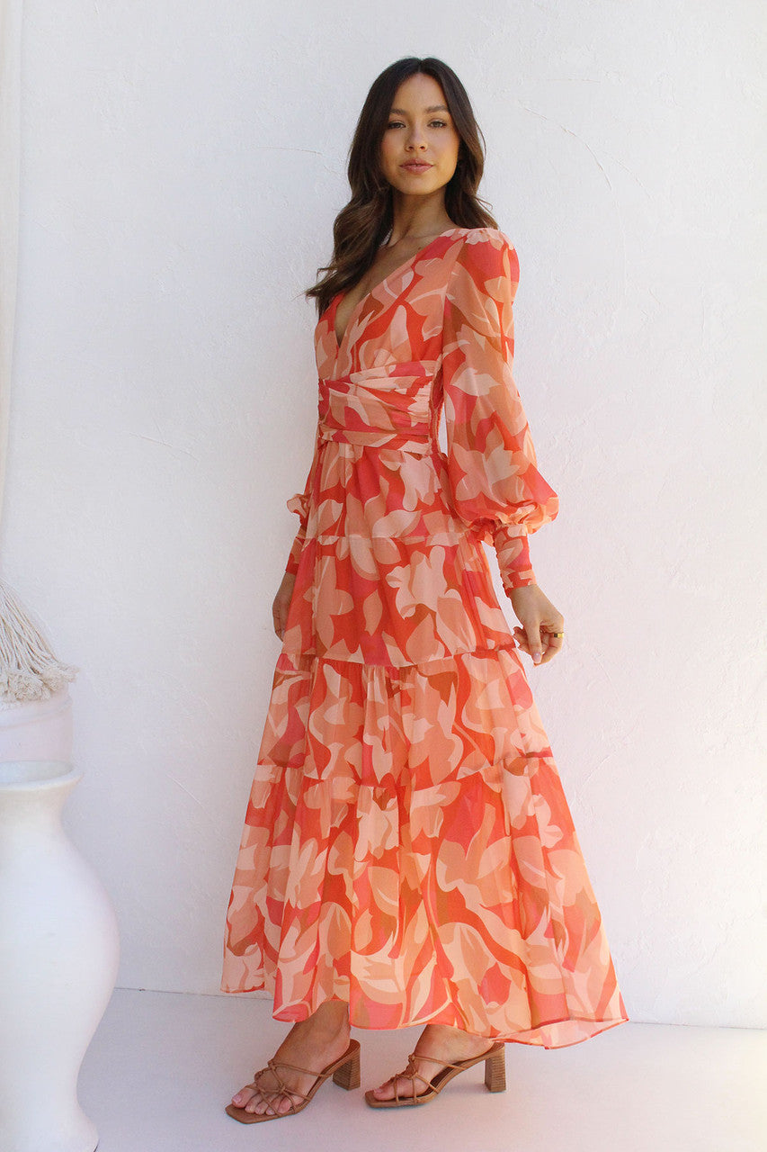 Painted Inspiration Floral Balloon Sleeves Maxi Dress Newgew Dresses
