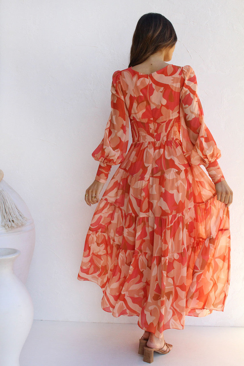 Painted Inspiration Floral Balloon Sleeves Maxi Dress Newgew Dresses