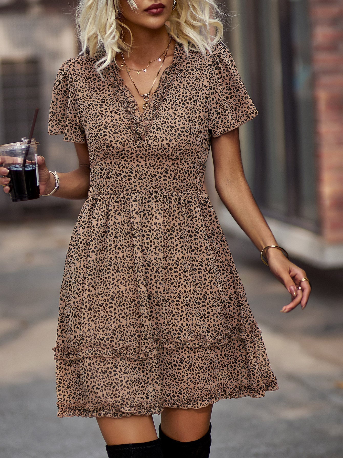 V-neck Polka Dot Chiffon Cake Dress Newgew Dresses