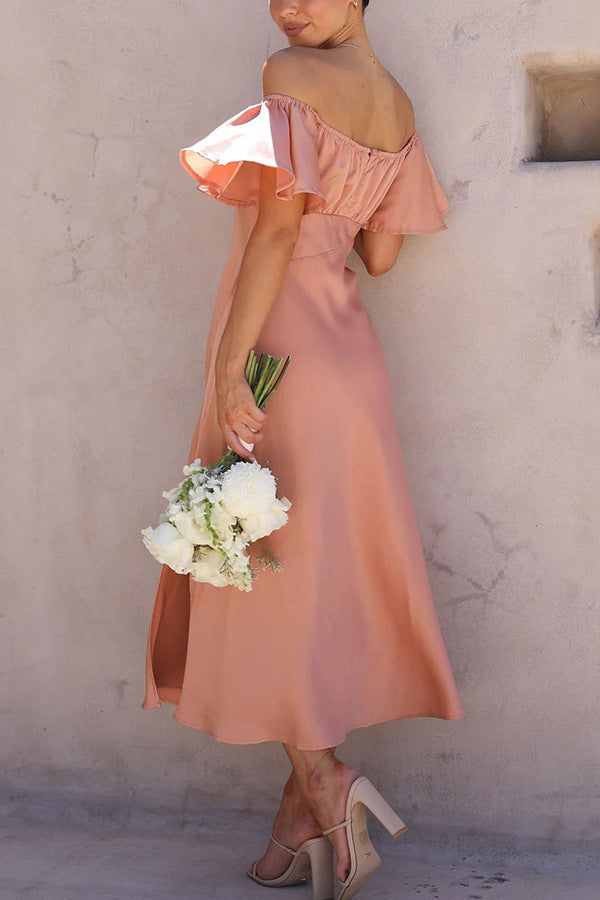 Side Split Midi Dress: Off The Shoulder Flutter Sleeve Newgew Dresses