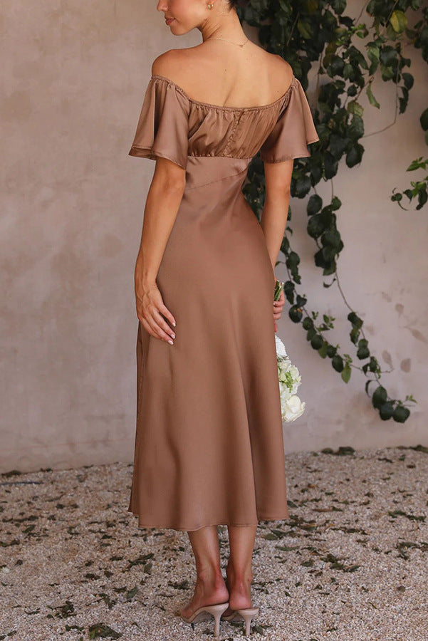 Side Split Midi Dress: Off The Shoulder Flutter Sleeve Newgew Dresses