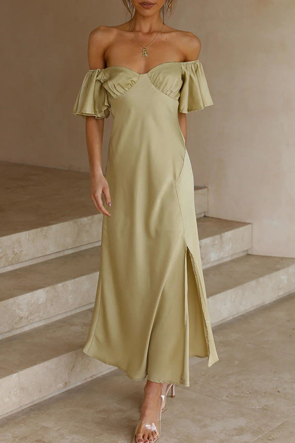 Side Split Midi Dress: Off The Shoulder Flutter Sleeve Newgew Dresses