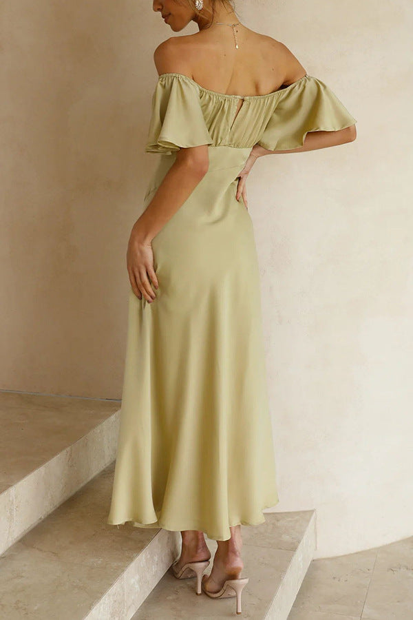 Side Split Midi Dress: Off The Shoulder Flutter Sleeve Newgew Dresses