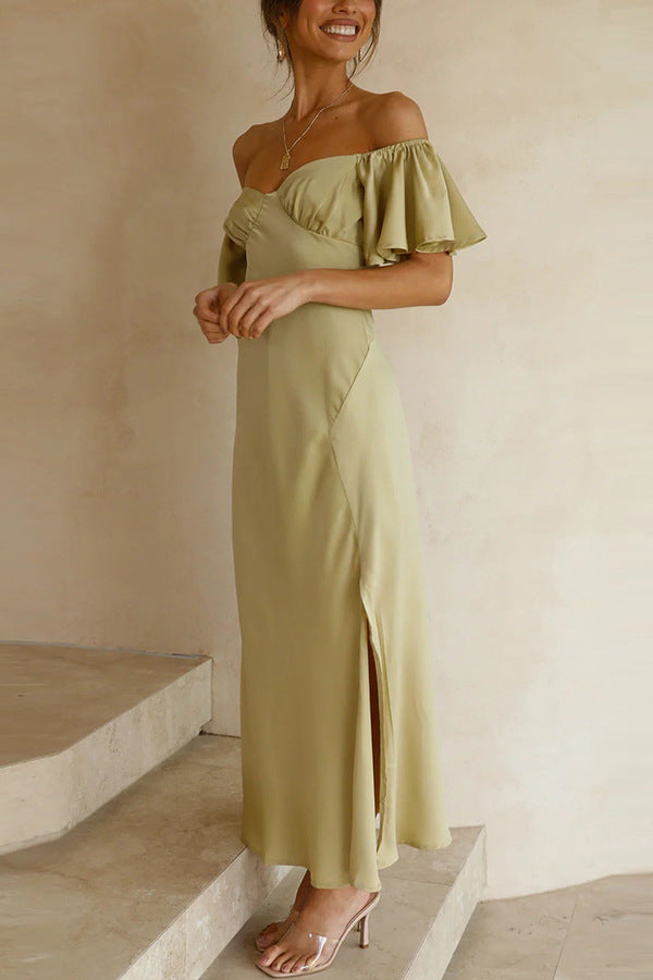 Side Split Midi Dress: Off The Shoulder Flutter Sleeve Newgew Dresses