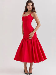 Low-Waist Bodycon Midi Dress - Scarlet Red Newgew Dresses