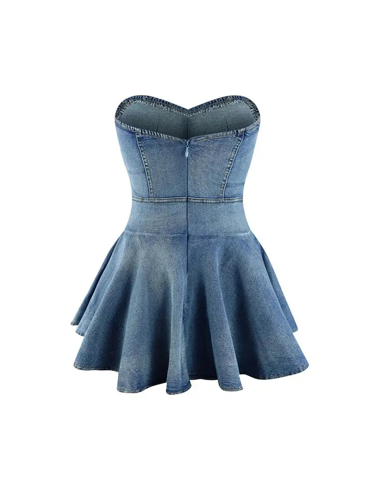 Strapless Ruffle Denim Dress Newgew Dresses