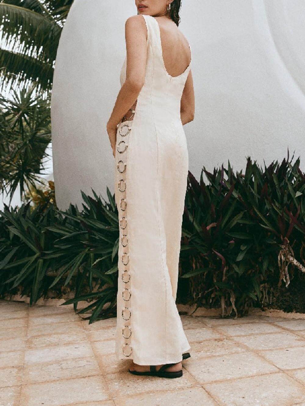 Signature Printed Hoop-Embellished Sleeveless Midi Dress Newgew Dresses