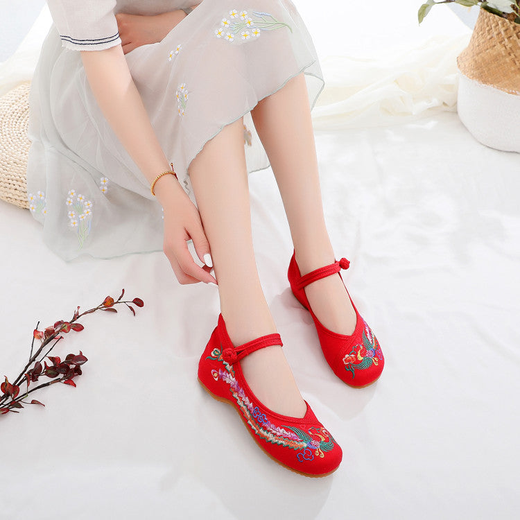 Women's Phoenix Embroidered Ethnic Style Ancient Height Canvas Shoes Newgew