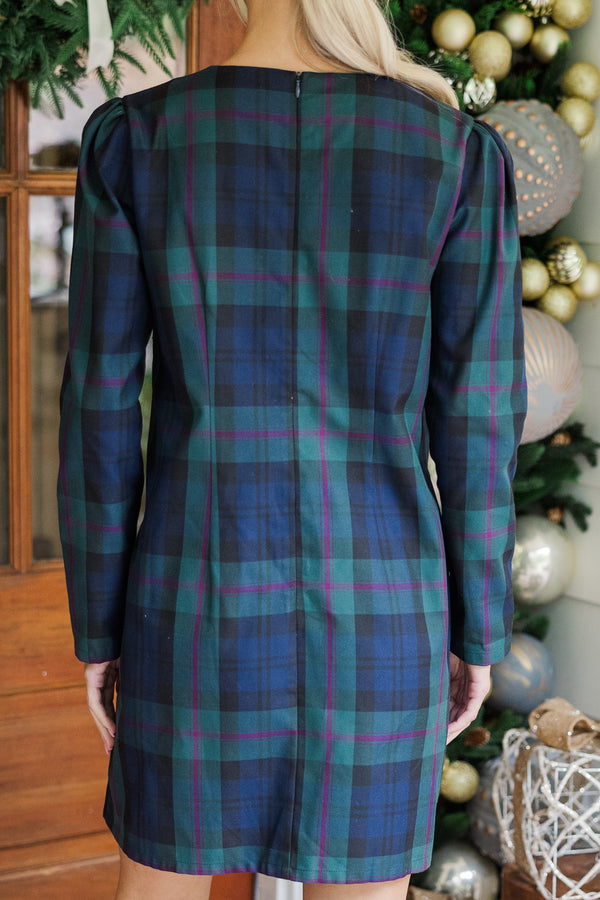 Warmest Wishes Navy Blue Plaid Mini Dress Newgew Dresses