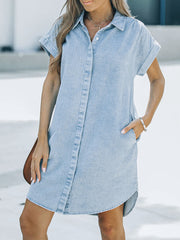 Chelsea Pocketed Denim Button Down Shirt Dress Newgew Dresses