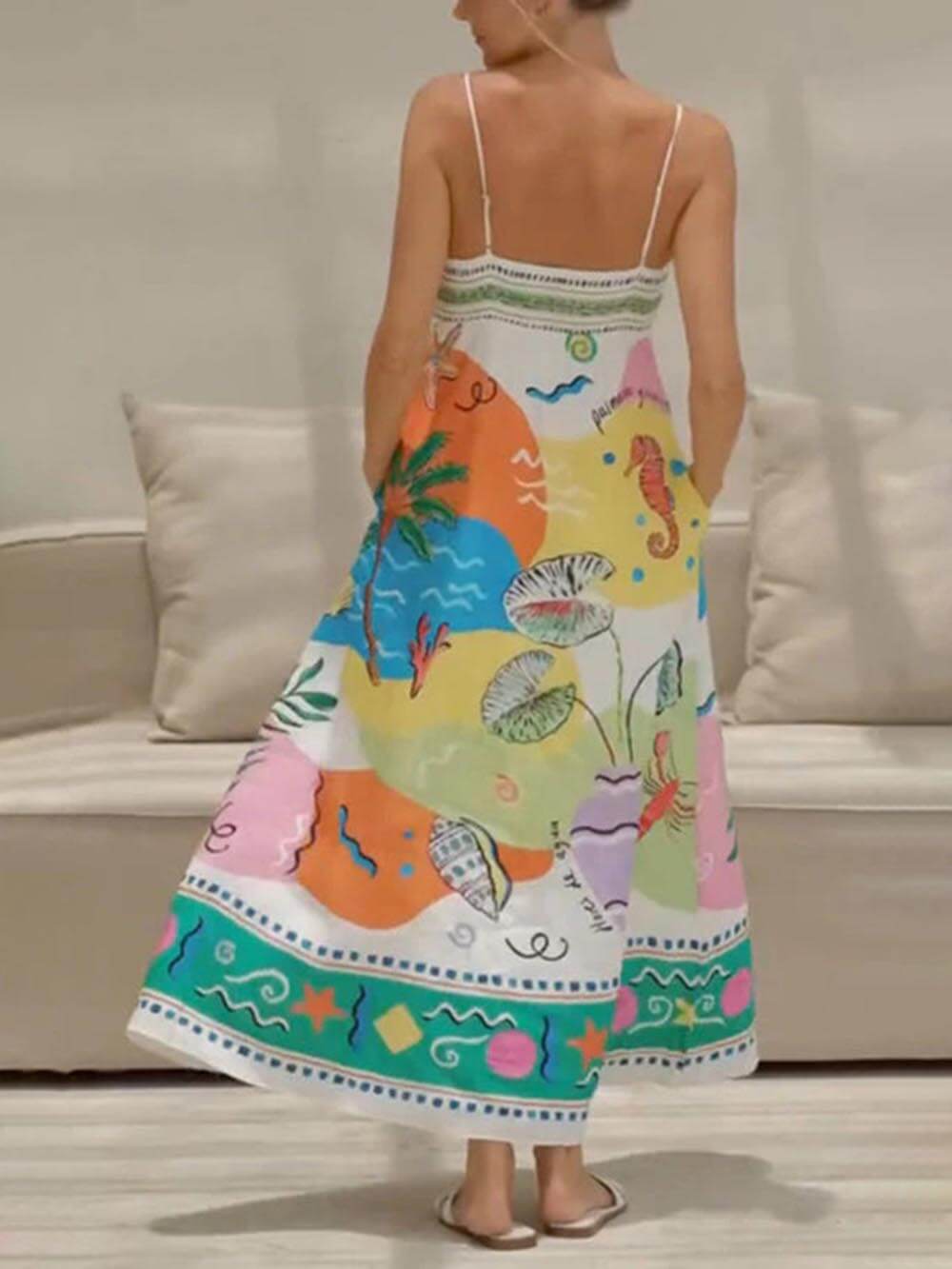 Unique Printed Strapless Sleeveless Resort Style Midi Dress Newgew Dresses