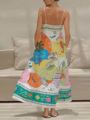 Unique Printed Strapless Sleeveless Resort Style Midi Dress Newgew Dresses