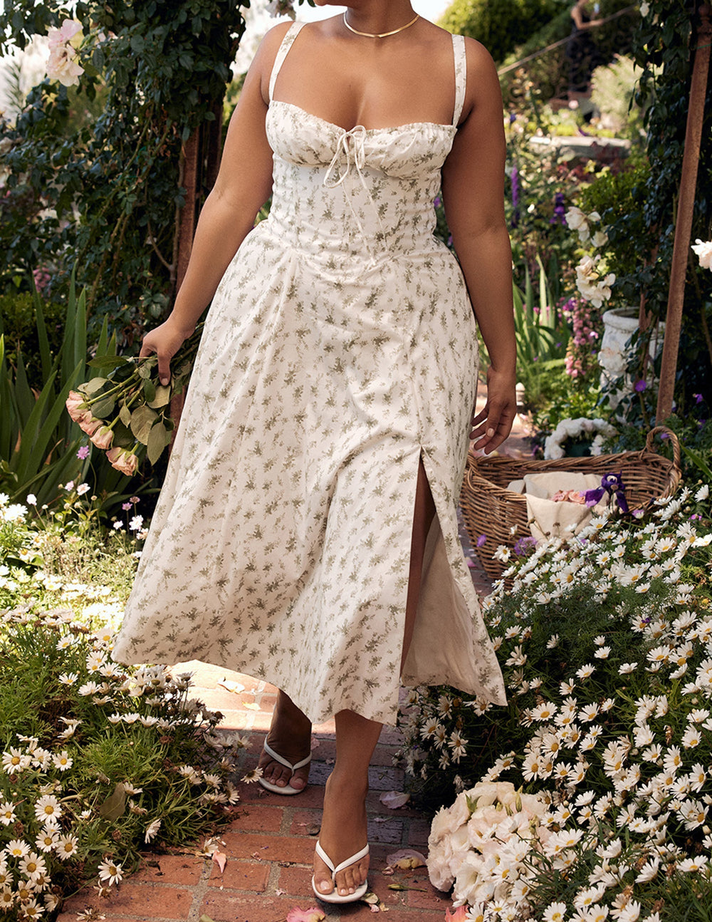 Rose Print Herringbone Slip Dress Newgew Dresses