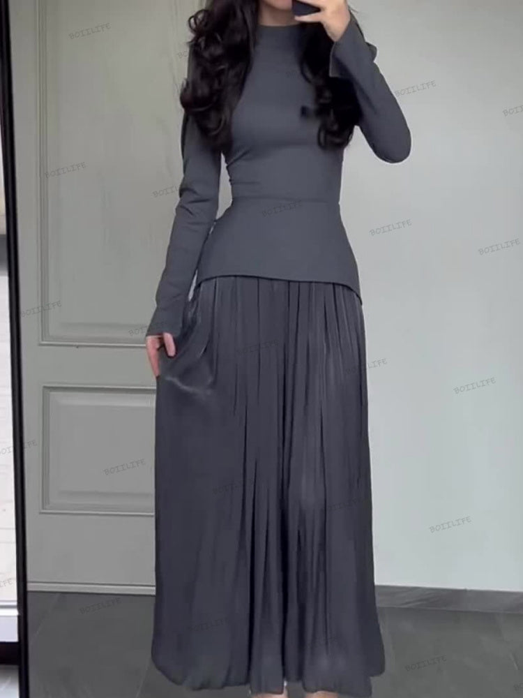 Color Block Splicing Slim Fit Lace-Up Long Sleeve Maxi Dress Newgew Dresses