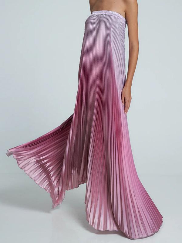 Gradient Strapless Pleated Sleeveless Dress Newgew Dresses