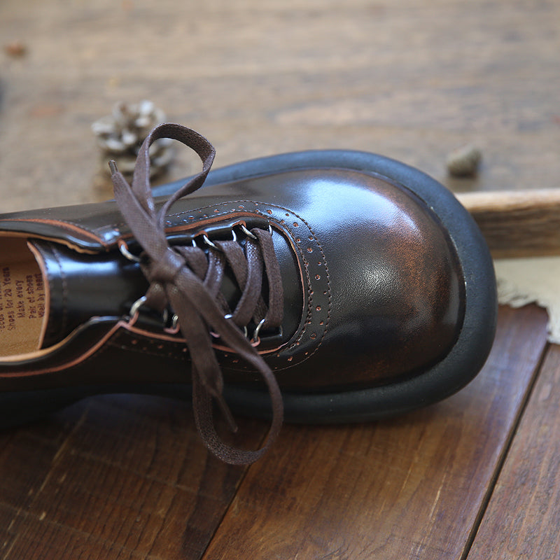 Women Retro Glossy Leather Casual Shoes Newgew Shoes