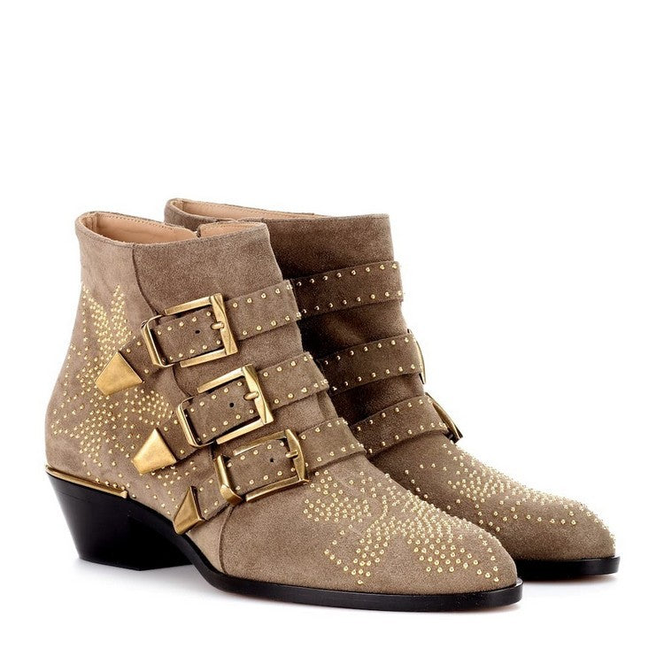Rivets Velvet Ankle Boots Newgew