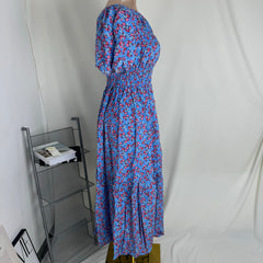 Floral Print Fitted Waist Long Dress PinTow
