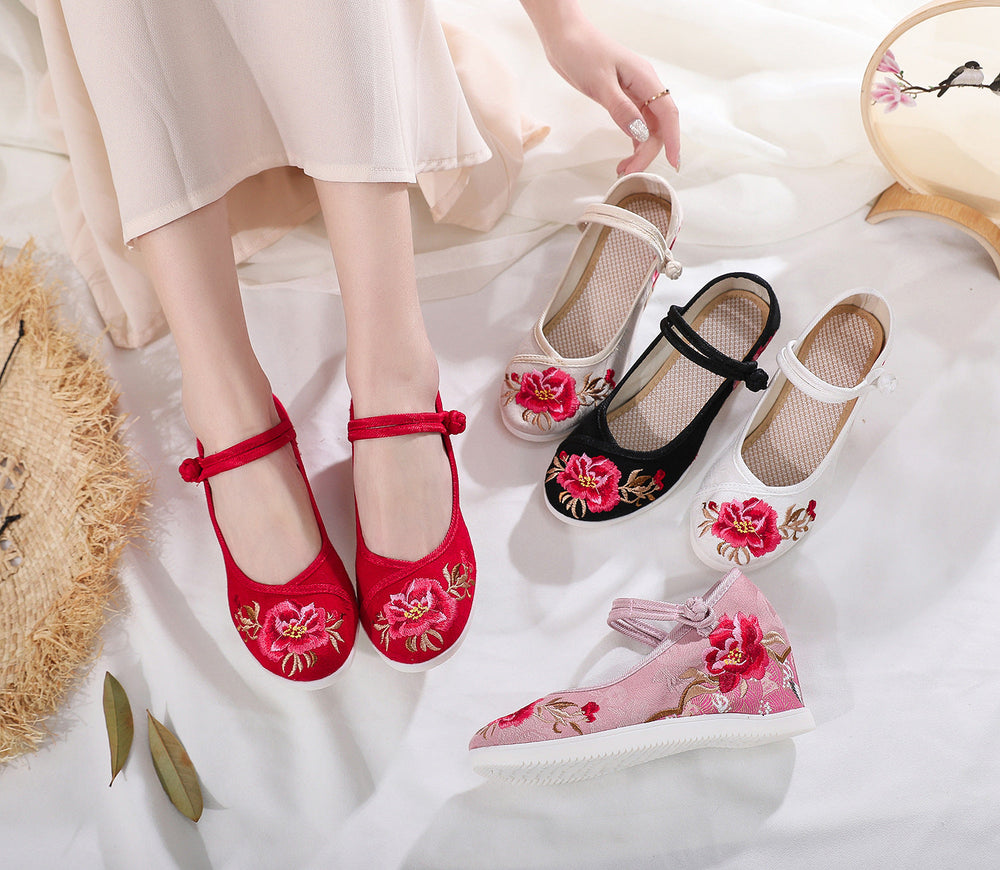 Women's Jacquard Cotton Ethnic Style Embroidered Height Canvas Shoes Newgew