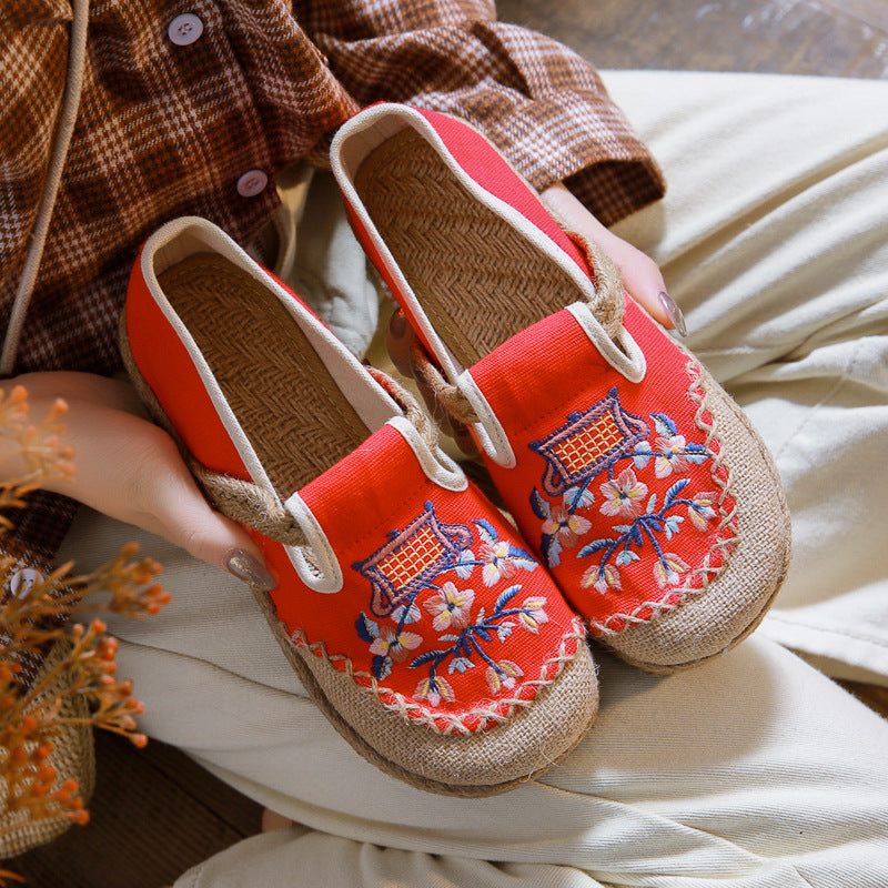 Mori Fresh Shallow Mouth Pumps Handicraft Sewing Canvas Shoes Newgew