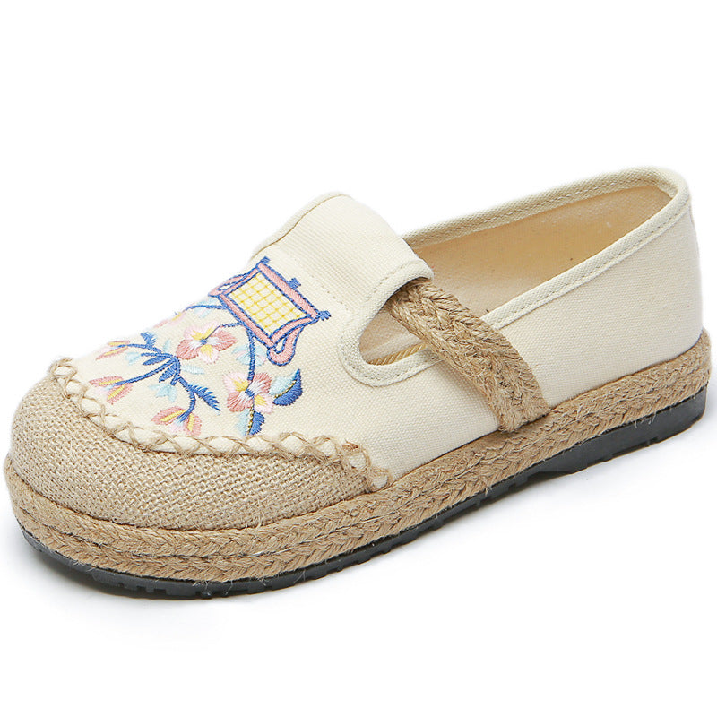 Mori Fresh Shallow Mouth Pumps Handicraft Sewing Canvas Shoes Newgew