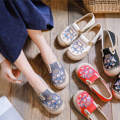 Mori Fresh Shallow Mouth Pumps Handicraft Sewing Canvas Shoes Newgew