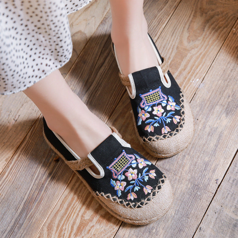 Mori Fresh Shallow Mouth Pumps Handicraft Sewing Canvas Shoes Newgew
