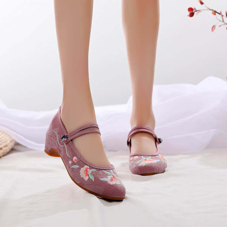 Women's Spring Ethnic Style Embroidered Height Increasing Canvas Shoes Newgew