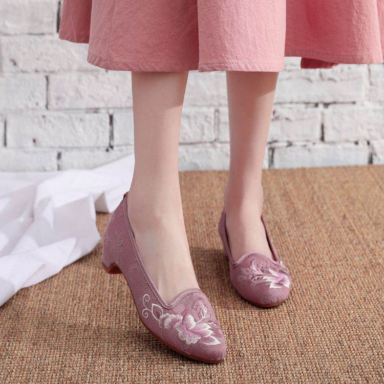 Women's Spring Ethnic Style Embroidered Height Increasing Canvas Shoes Newgew