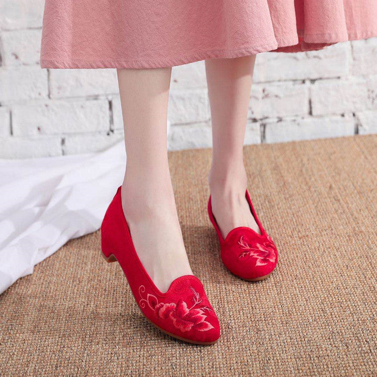 Women's Spring Ethnic Style Embroidered Height Increasing Canvas Shoes Newgew