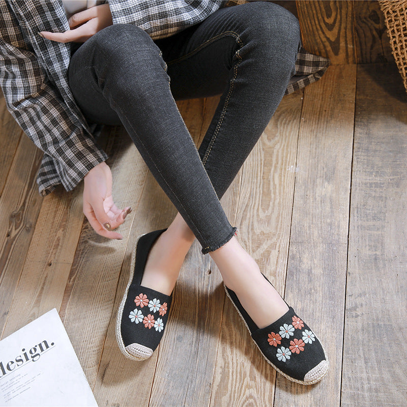 Women's Linen Embroidered Cloth Simple And Breathable Canvas Shoes Newgew