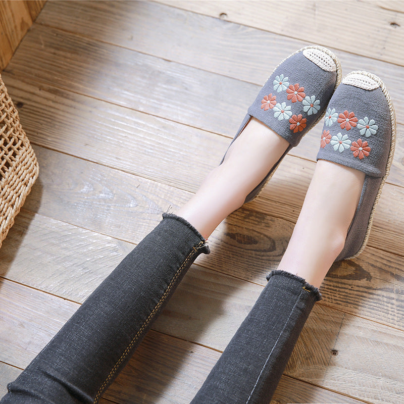 Women's Linen Embroidered Cloth Simple And Breathable Canvas Shoes Newgew
