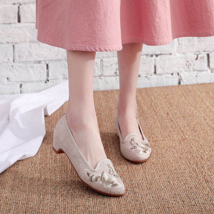 Women's Spring Ethnic Style Embroidered Height Increasing Canvas Shoes Newgew