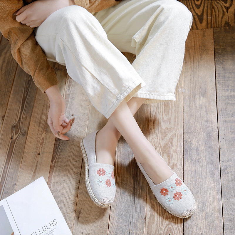 Women's Linen Embroidered Cloth Simple And Breathable Canvas Shoes Newgew