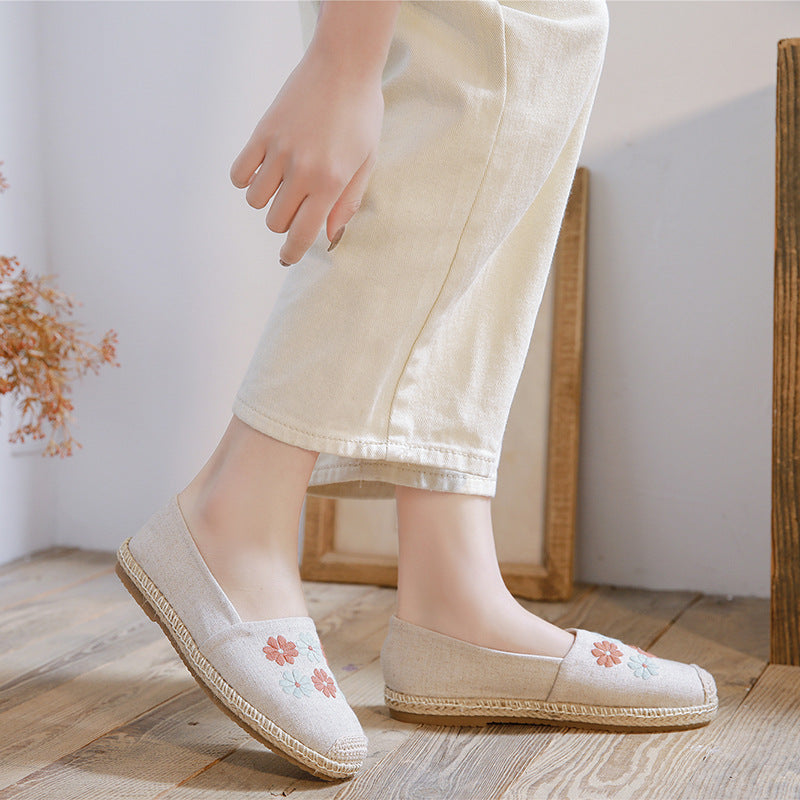 Women's Linen Embroidered Cloth Simple And Breathable Canvas Shoes Newgew