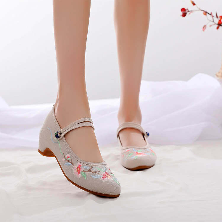 Women's Spring Ethnic Style Embroidered Height Increasing Canvas Shoes Newgew