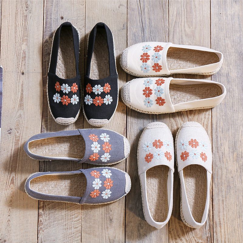 Women's Linen Embroidered Cloth Simple And Breathable Canvas Shoes Newgew