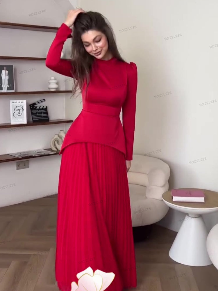 Color Block Splicing Slim Fit Lace-Up Long Sleeve Maxi Dress Newgew Dresses