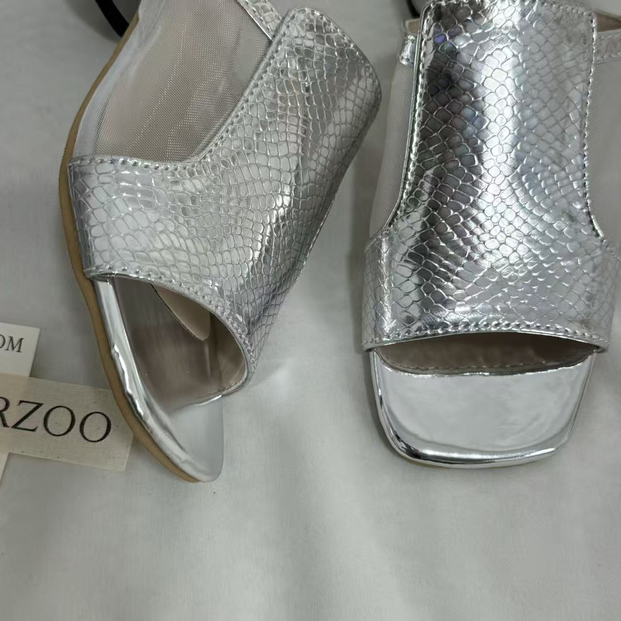 Mesh Chunky Heeled Open-Toe Sandals PinTow