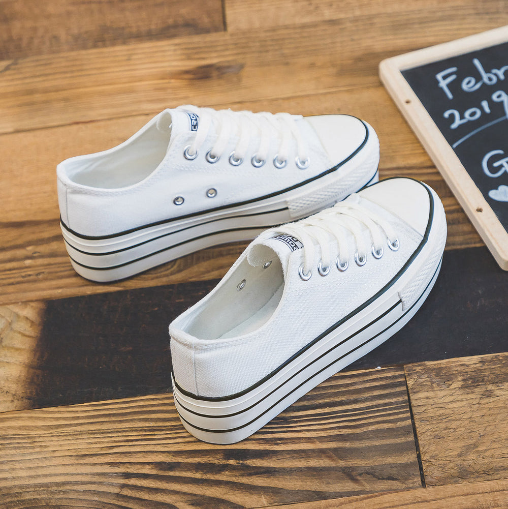 Women's Bottom Height Increasing Korean Style Low Canvas Shoes Newgew