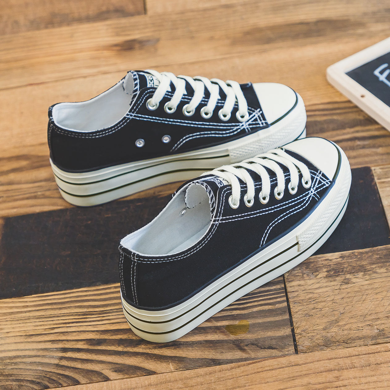Women's Bottom Height Increasing Korean Style Low Canvas Shoes Newgew