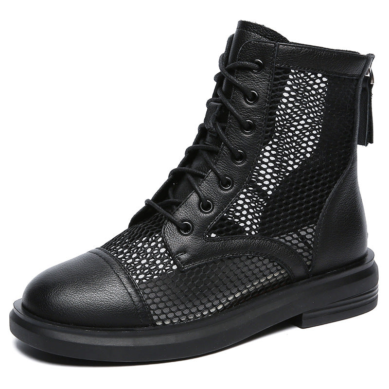 Women Casual Hollow Mesh Leather Summer Boots Newgew Shoes