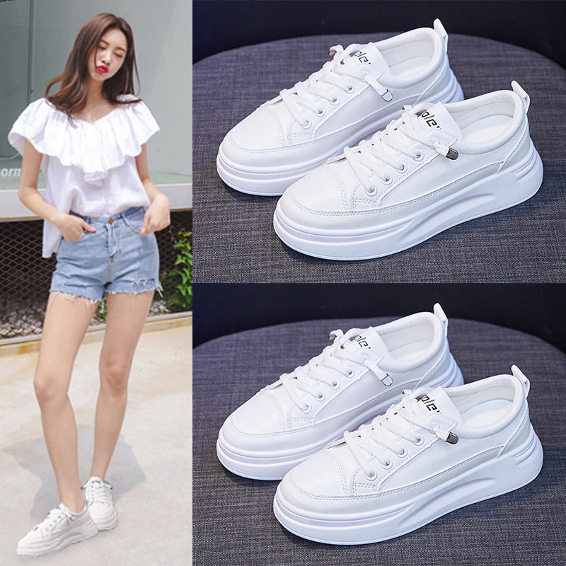 Women's White Spring Breathable Korean Style Heightened Canvas Shoes Newgew